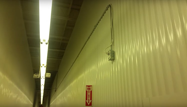 wire running down hallway of storage unit