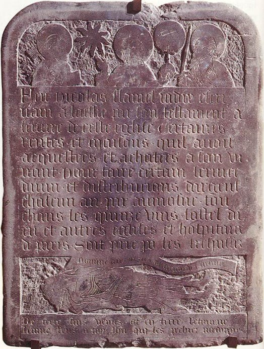 The tombstone of Nicolas Flamel