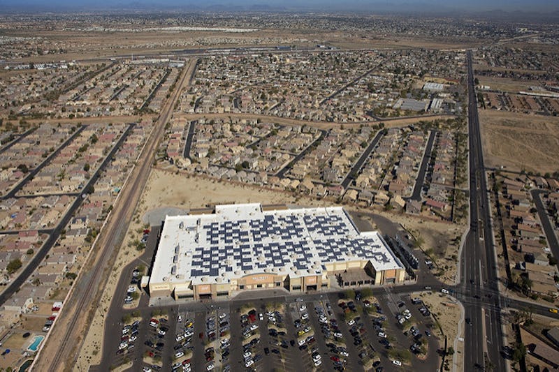 An aerial view of El Mirage, Arizona with a giant Walmart building
