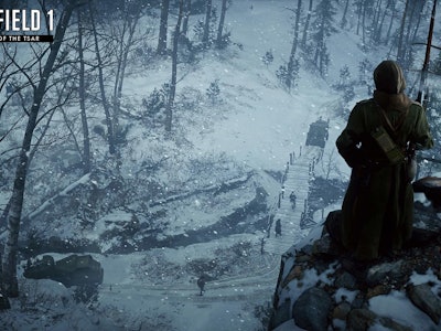 A screenshot from Battlefield 1 in a snowy forest
