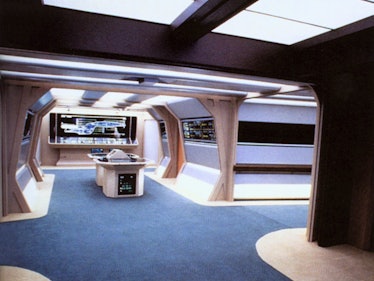The inside of a battle ship in the Great (and Terrible) Trek aesthetic 