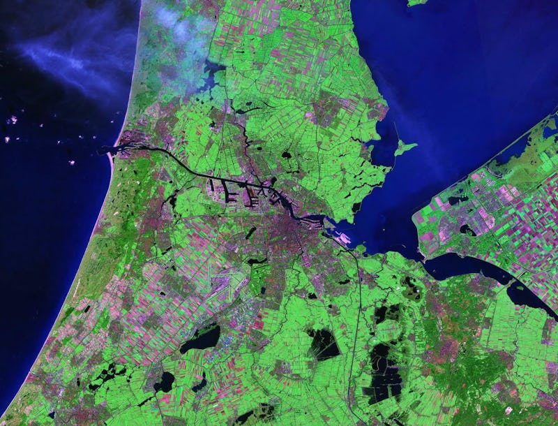 A digital map of Amsterdam in an aerial point of view
