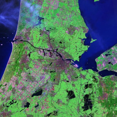 A digital map of Amsterdam in an aerial point of view