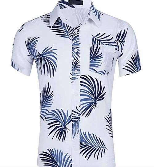 HENGAO Men's Button Down Hawaiian Floral Print Short Sleeves Casual Shirt
