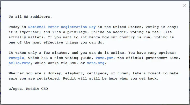 Reddit Adds a Hated Pop-Up for a Good Reason: Voter Registration