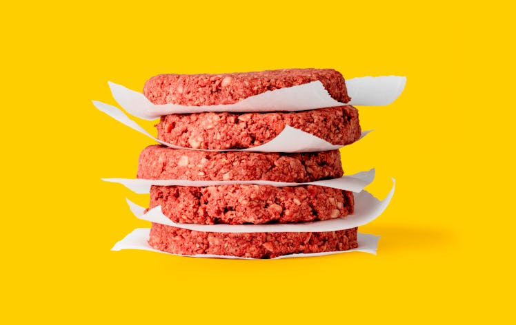 Impossible Burger meat pieces stacked on top of each other