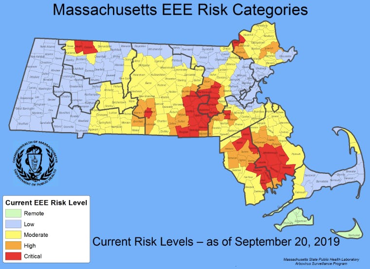 Florida, Massachusetts, Michigan EEE maps show a spike in 2019 for cases