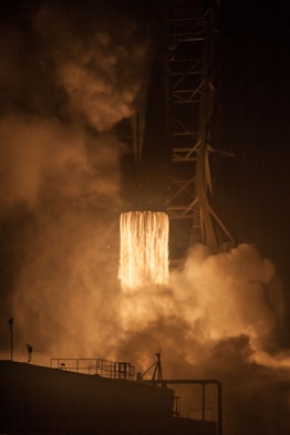 A close up shot of the rocket trail.