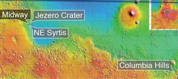 Map of final four Mars 2020 landing sites