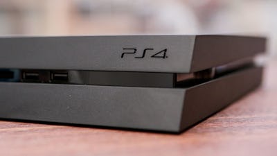 A closeup of the PlayStation 4 Slim 