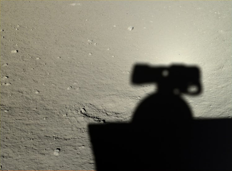 Yutu took a photo of its shadow on the moon on January 12, 2014.