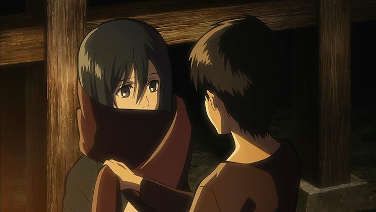Mikasa Ackerman and Eren Yeager in "Attack on Titan"