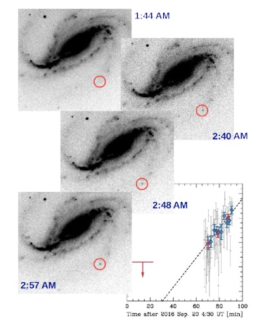 Sequence of combined images (negatives, so black corresponds to bright) obtained by Víctor Buso as S...