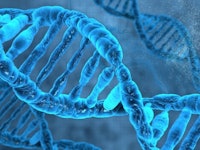 A digital illustration of DNA in different shades of blue