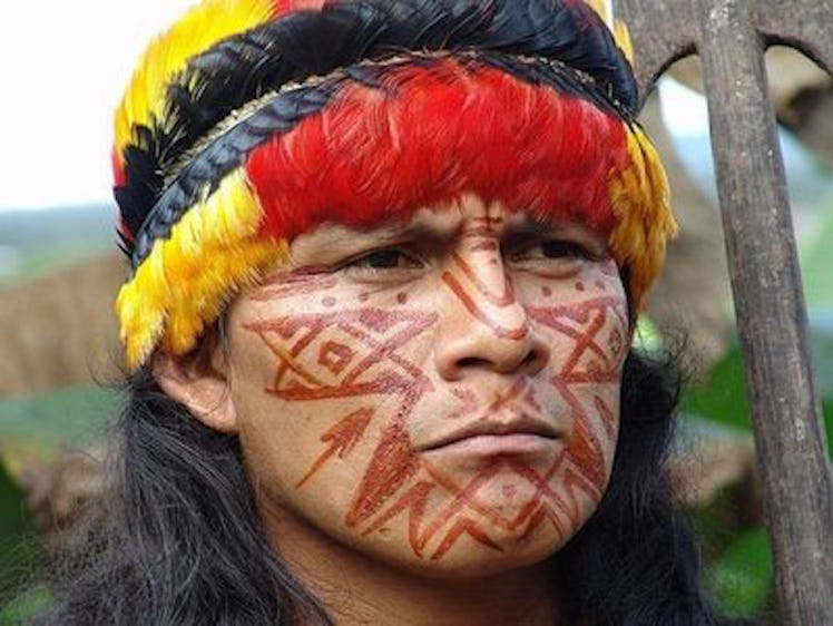 Face of an older Achuar tribesman