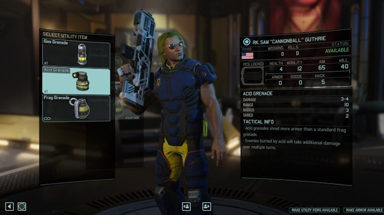 "Select utility item" section in XCOM 2 video game 