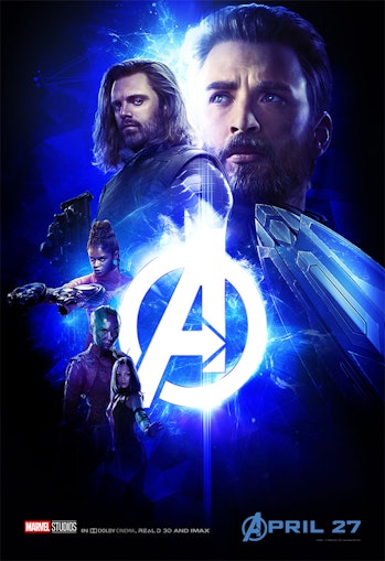 Blue 'Infinity War' poster has Captain America, Bucky, Shuri, Nebula, and Mantis.