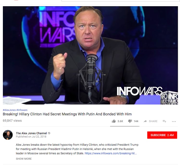 A recent Alex Jones video as it appears on his YouTube channel.