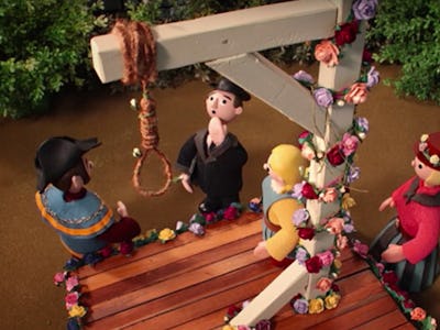A scene from the music video 'Burn the Witch' by Radiohead