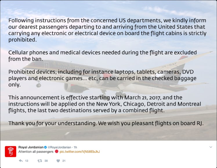 Royal Jordanian Airlines Tweet Electronic Devices