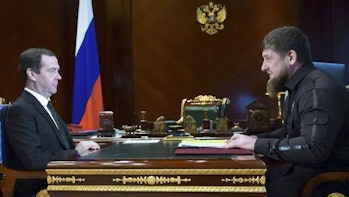 Russian Prime Minister Dmitry Medvedev, left, meets with Chechen regional leader Ramzan Kadyrov