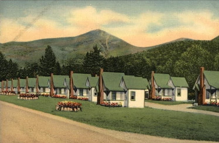 A postcard depicts the English Village East in New Hampshire.