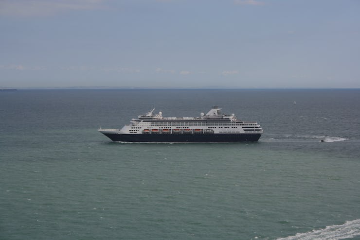 An eco-friendly ship traveling through the ocean