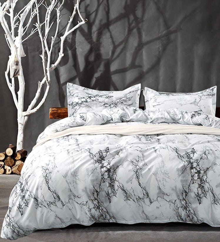 Click image to open expanded view NANKO Queen Bedding Duvet Cover Set White Marble, 3 Piece