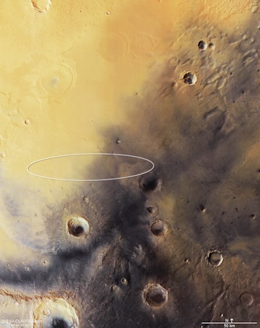 The Mars Express orbiter's view of the Schiaparelli landing site.