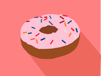 An illustration of a pink doughnut with sprinkles with a salmon background