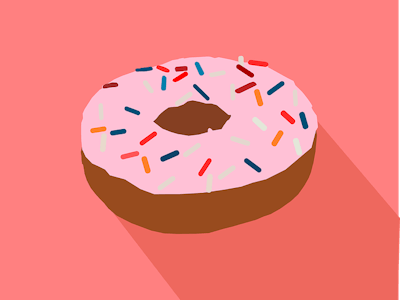 An illustration of a pink doughnut with sprinkles 