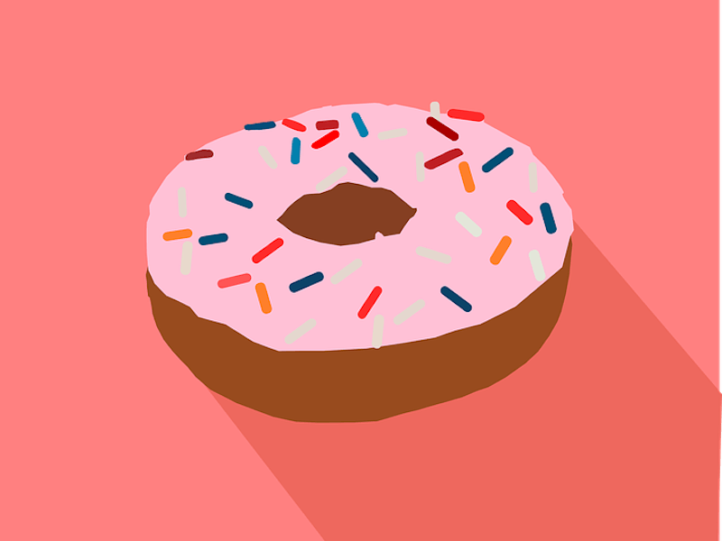 An illustration of a pink doughnut with sprinkles