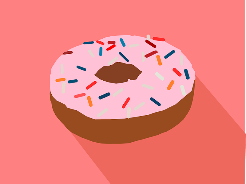 An illustration of a pink doughnut with sprinkles 