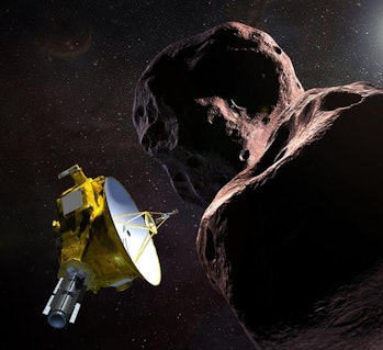 A NASA illustration of of New Horizons flying by the controversially named space object Ultima Thule...