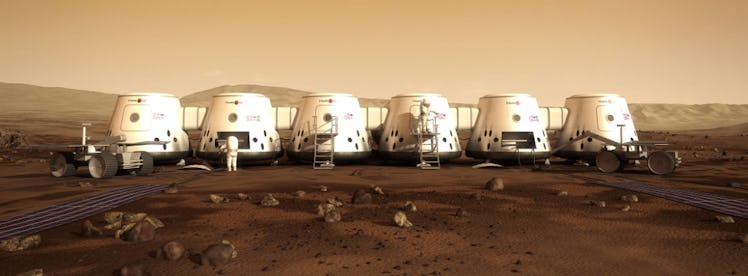 A view of the proposed Mars One outpost on the red planet. 