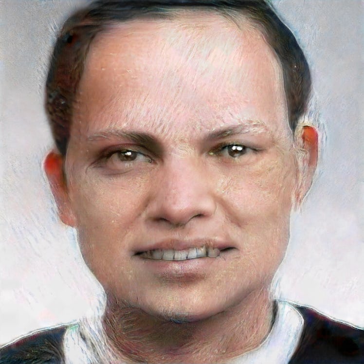 An AI generated face of a man with brown hair and brown eyes