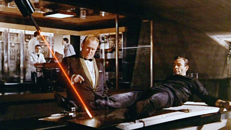 The first mainstream pop-culture mention of a laser was in 1964, in the James Bond movie 'Goldfinger...