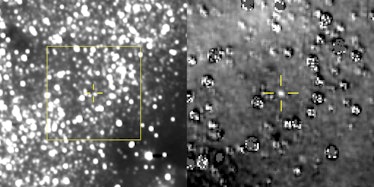 Left: Composite image taken by New Horizons showing the estimated range of Ultima Thule in the yello...