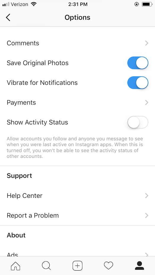 Instagram, messages, activity status
