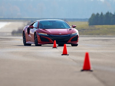 A red car on the private test track for self-driving cars