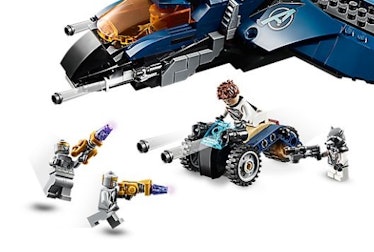 This Lego Quinjet comes with action figures and a trike
