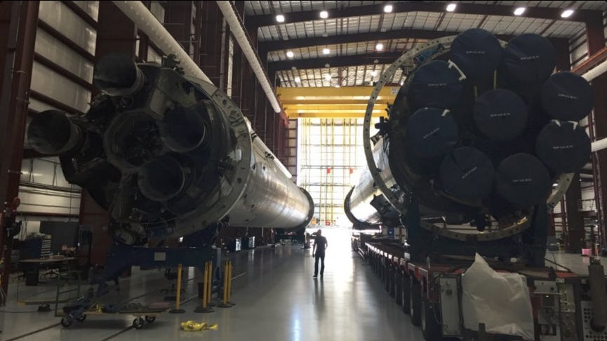 Elon Musk Shares Photo Of Two SpaceX Falcon 9 Rockets: "By Land And By Sea"