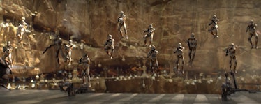 Clone Trooper repelling. Seems like jetpacks would have been useful here?