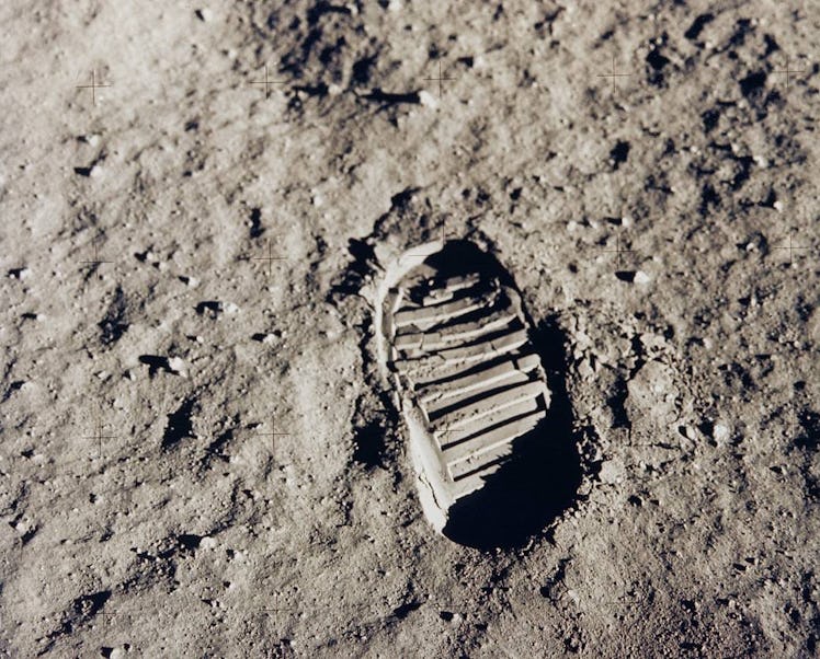 One of Buzz Aldrin’s first bootprints from his Apollo 11 moonwalk on July 20, 1969.