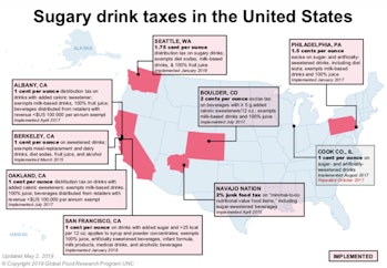 soda taxes, United States map