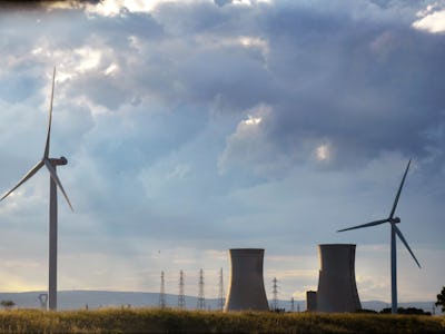 Electric windmills next to powerplants in an isolated region