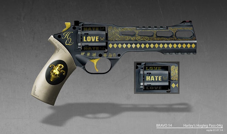 Concept art for Harley Quinn's gun in 'Suicide Squad'