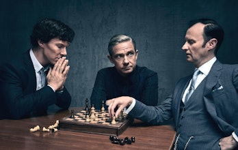 Bennedict Cumberbatch, Martin Freeman, and Mark Gatiss in 'Sherlock'