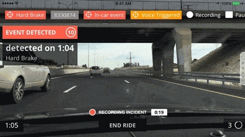 Scene from video capture of Nexar dashcam that is installed in the car