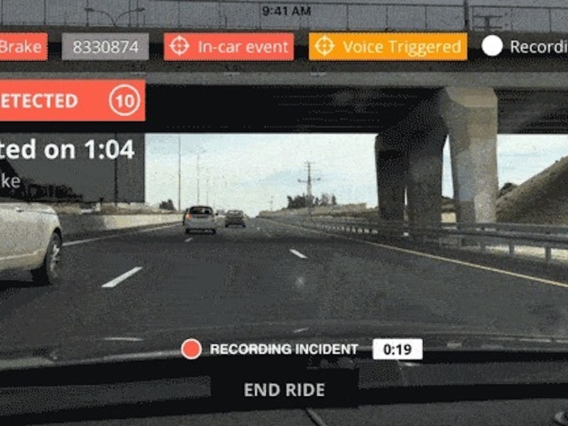 Scene from video capture of Nexar dashcam that is installed in the car